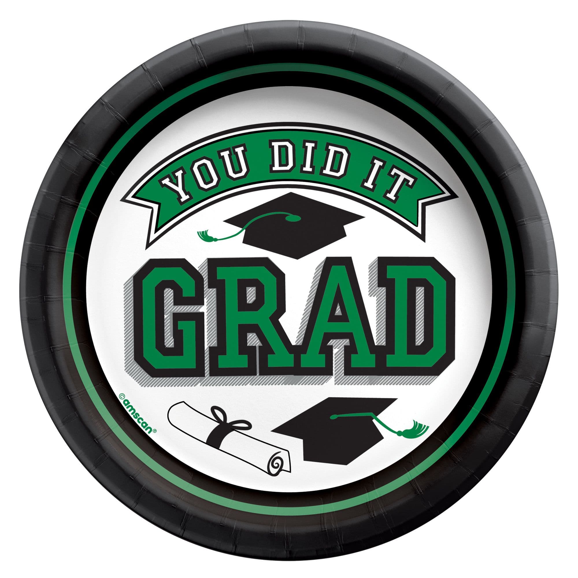 "You Did It Grad" Round Paper Plates, Green, 7-inch, 20-pk