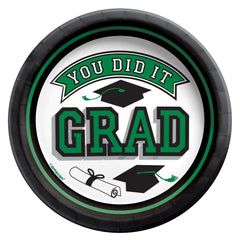 "You Did It Grad" Round Paper Plates, Green, 7-inch, 20-pk