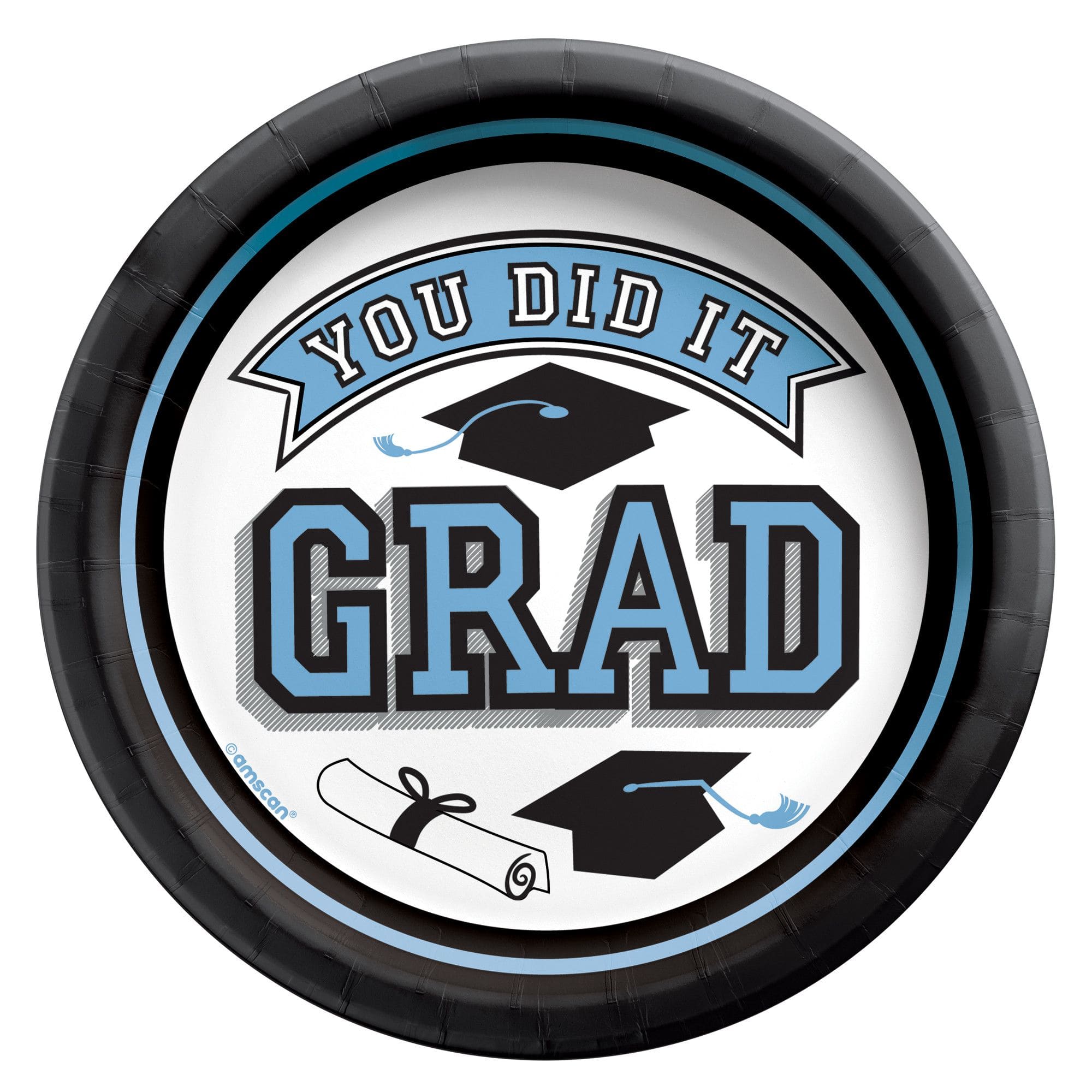 True to Your School Grad Round Paper Plates, Blue, 7-inch, 20-pk