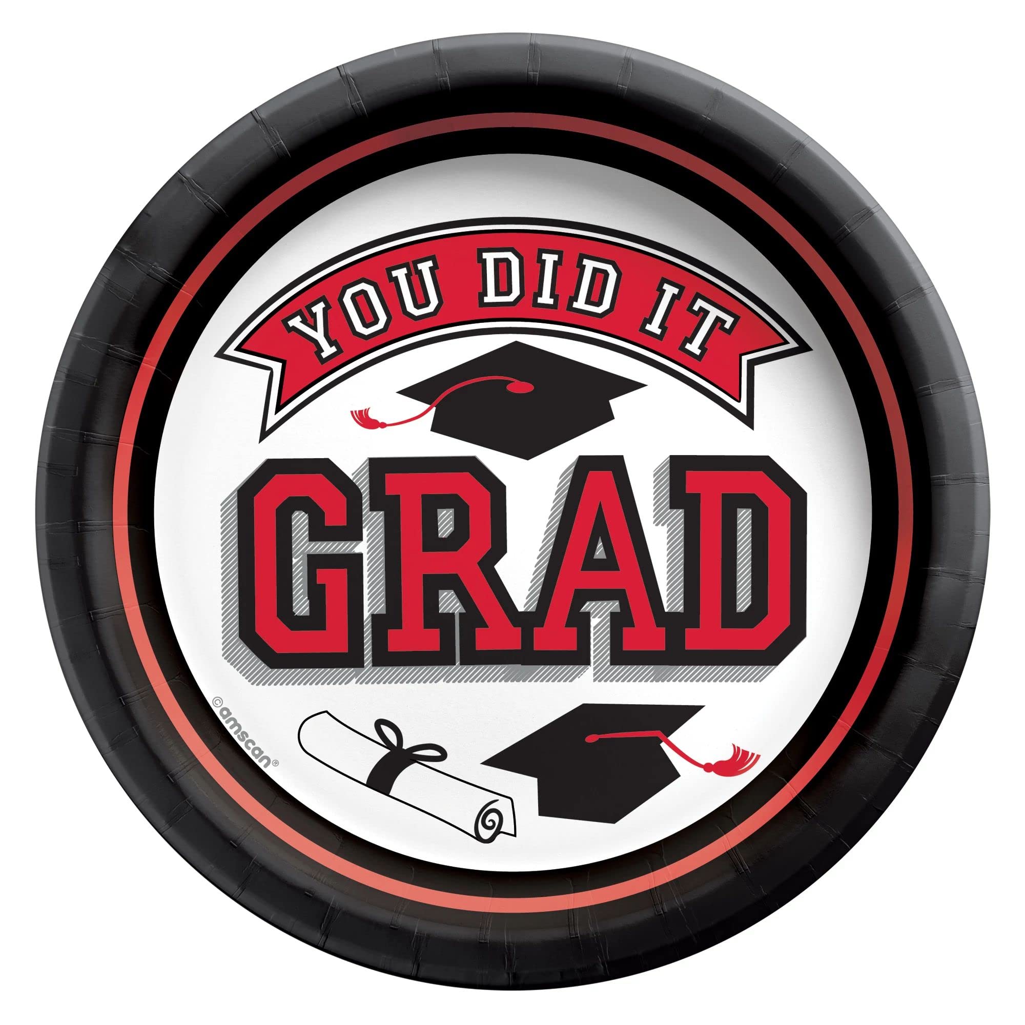 True to Your School Graduation Paper Plates, Red, 6.75-inch, 20-pk