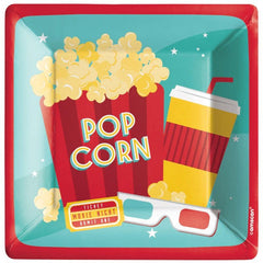 Movie Night Popcorn Square Dessert Paper Plates, 7-inch, 20-pk