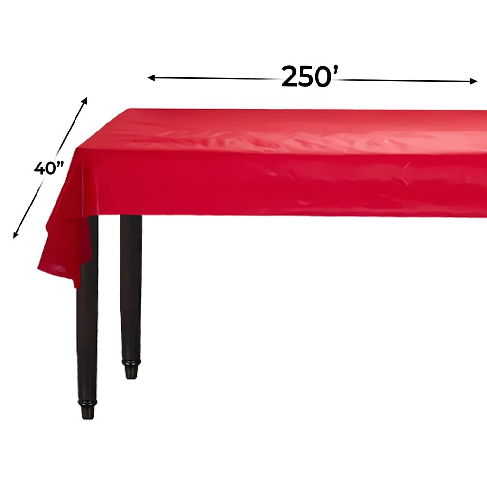 Jumbo Apple Red Plastic Table Cover Roll - 40 x 250'