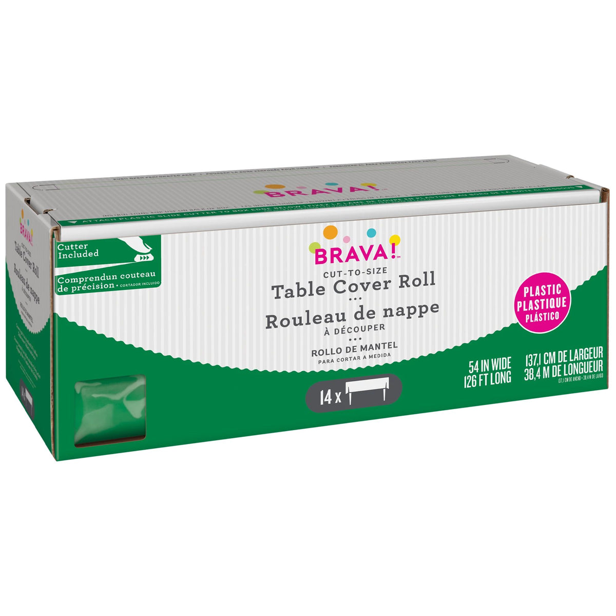 Plastic Table Cover Roll, Green, 54x126-ft, Slide Cutter