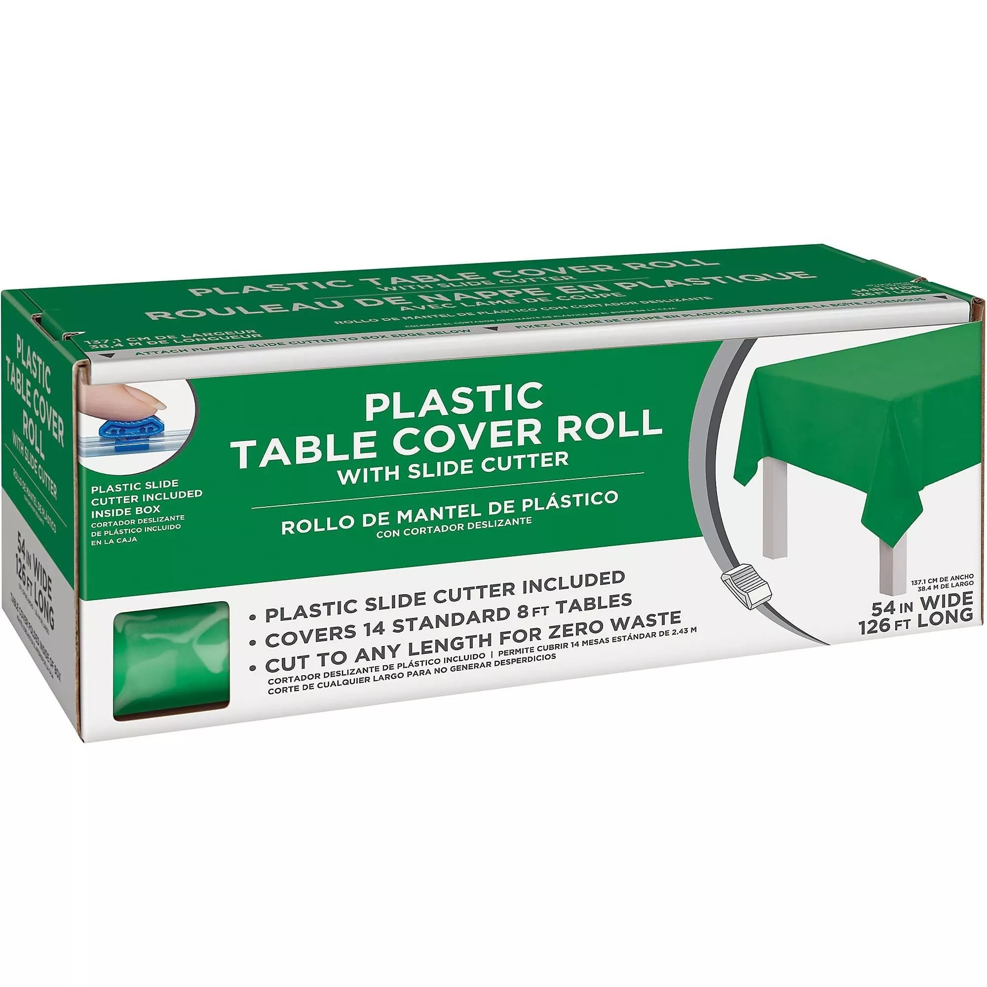 Plastic Table Cover Roll, Green, 54x126-ft, Slide Cutter