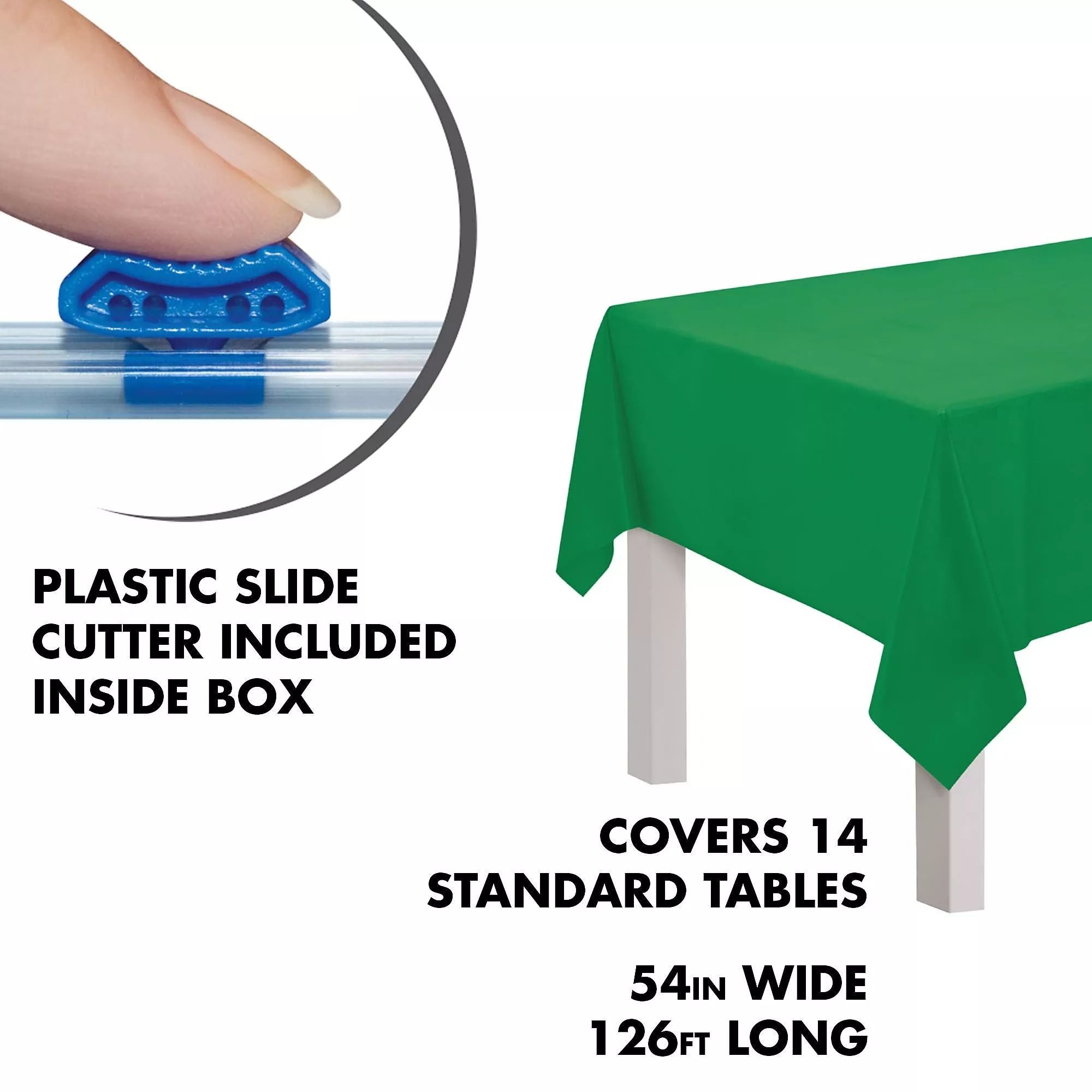 Plastic Table Cover Roll, Green, 54x126-ft, Slide Cutter