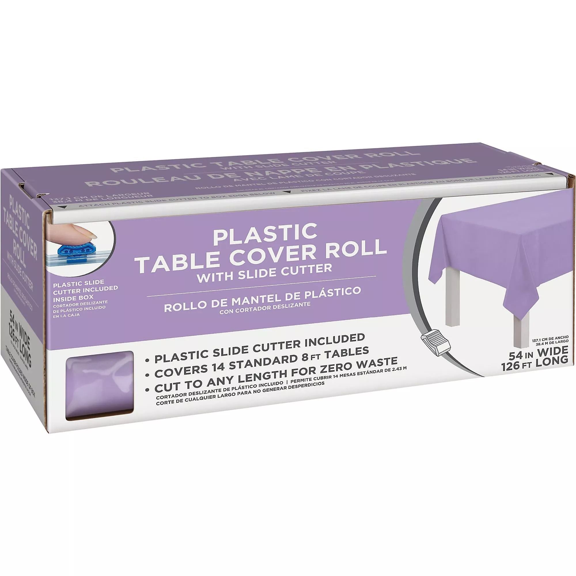 Lavender Plastic Table Cover Roll, Slide Cutter, 54x126-ft.