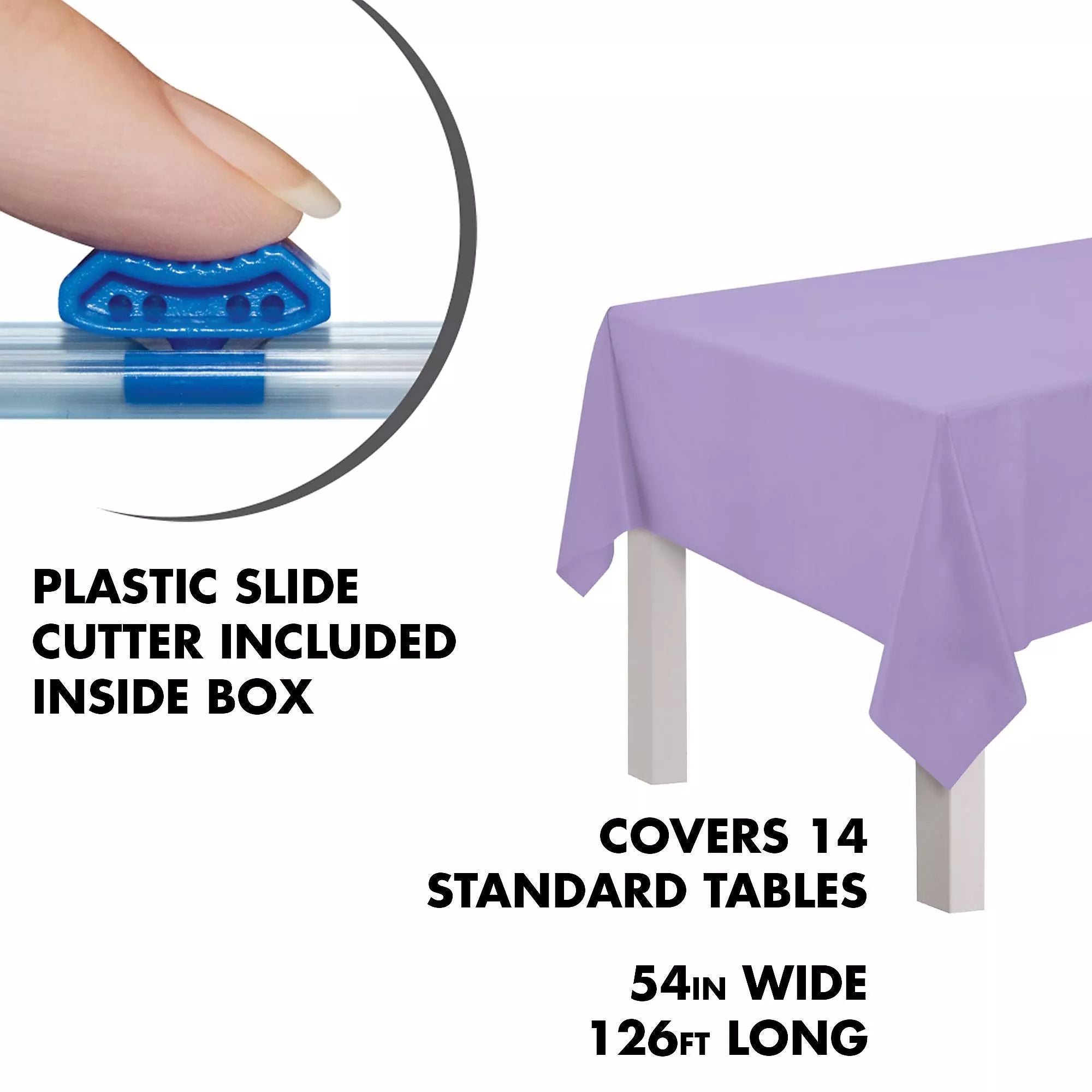 Lavender Plastic Table Cover Roll, Slide Cutter, 54x126-ft.
