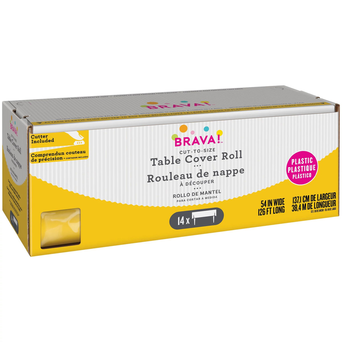 Yellow Plastic Table Cover Roll, Slide Cutter, 54 inch x 126 ft
