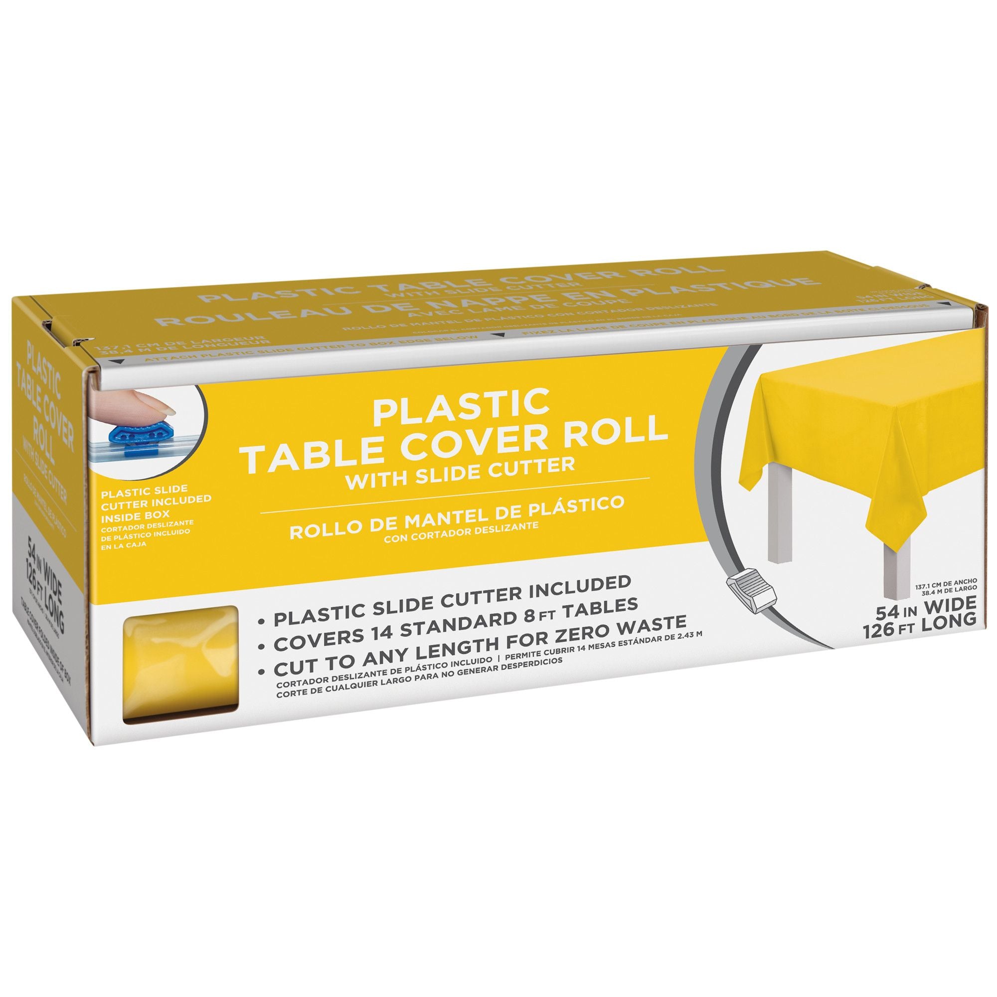 Yellow Plastic Table Cover Roll, Slide Cutter, 54 inch x 126 ft