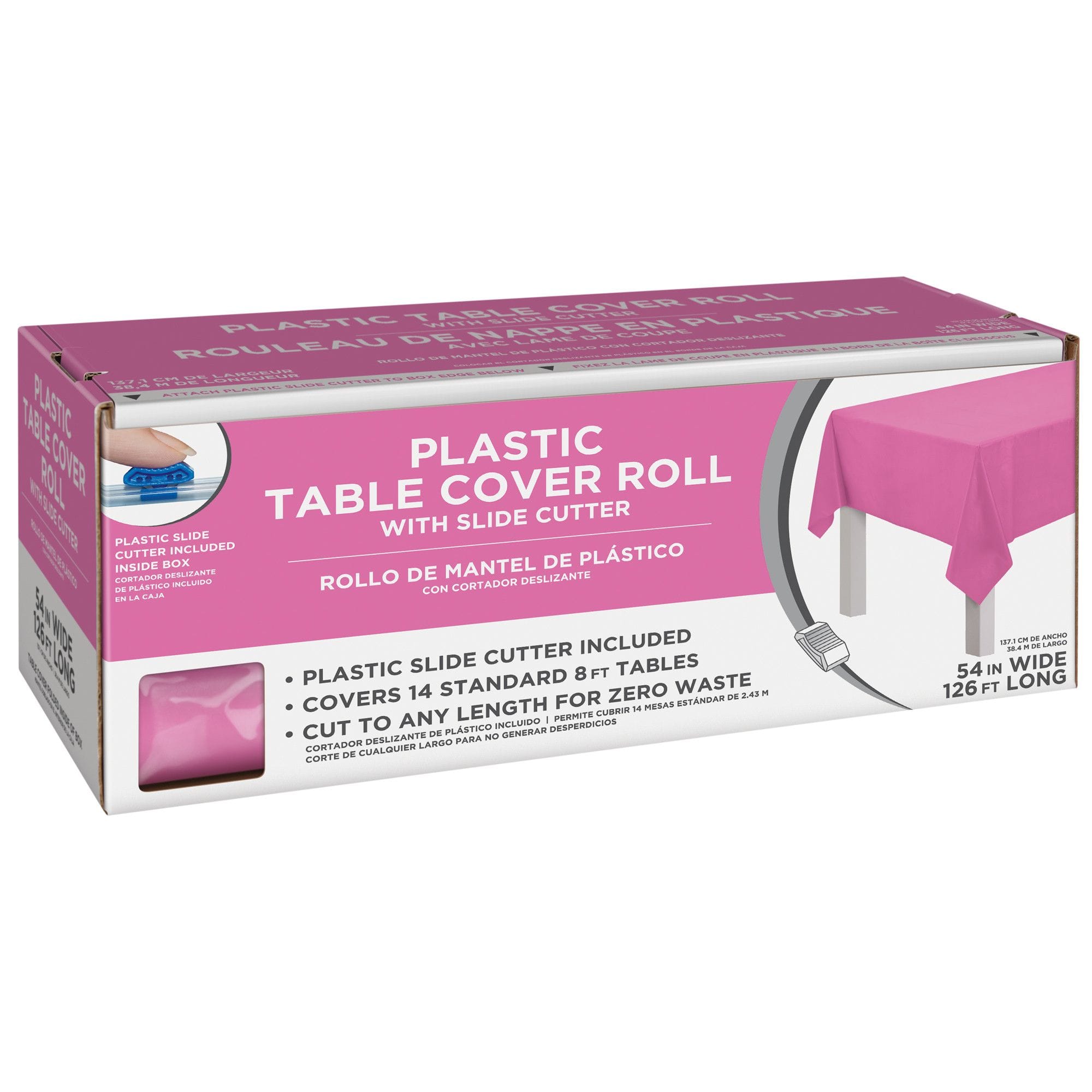Bright Pink Plastic Table Cover Roll, 40 inch x 126 foot