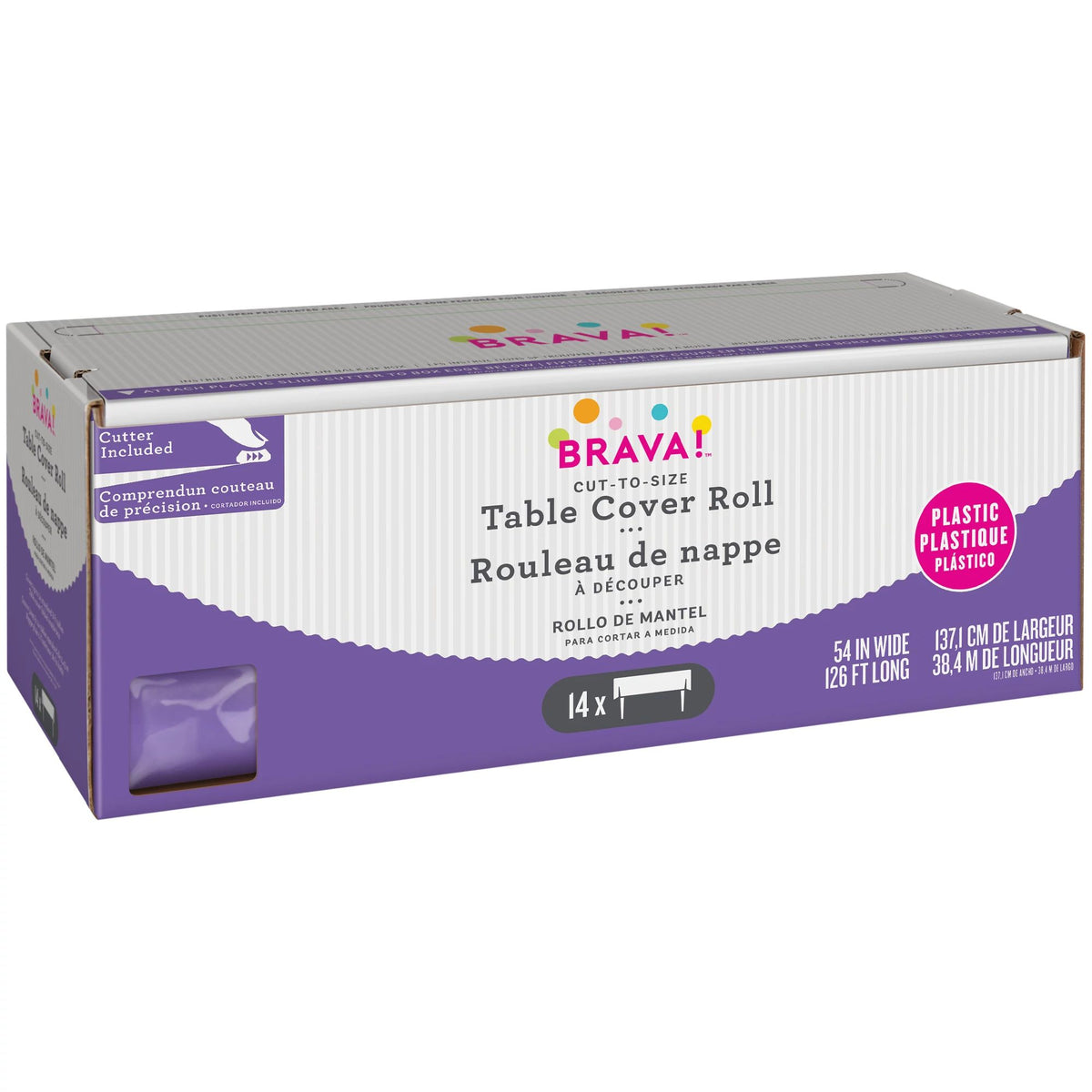 Purple Plastic Table Cover Roll, Slide Cutter, 54 inch x 126 ft