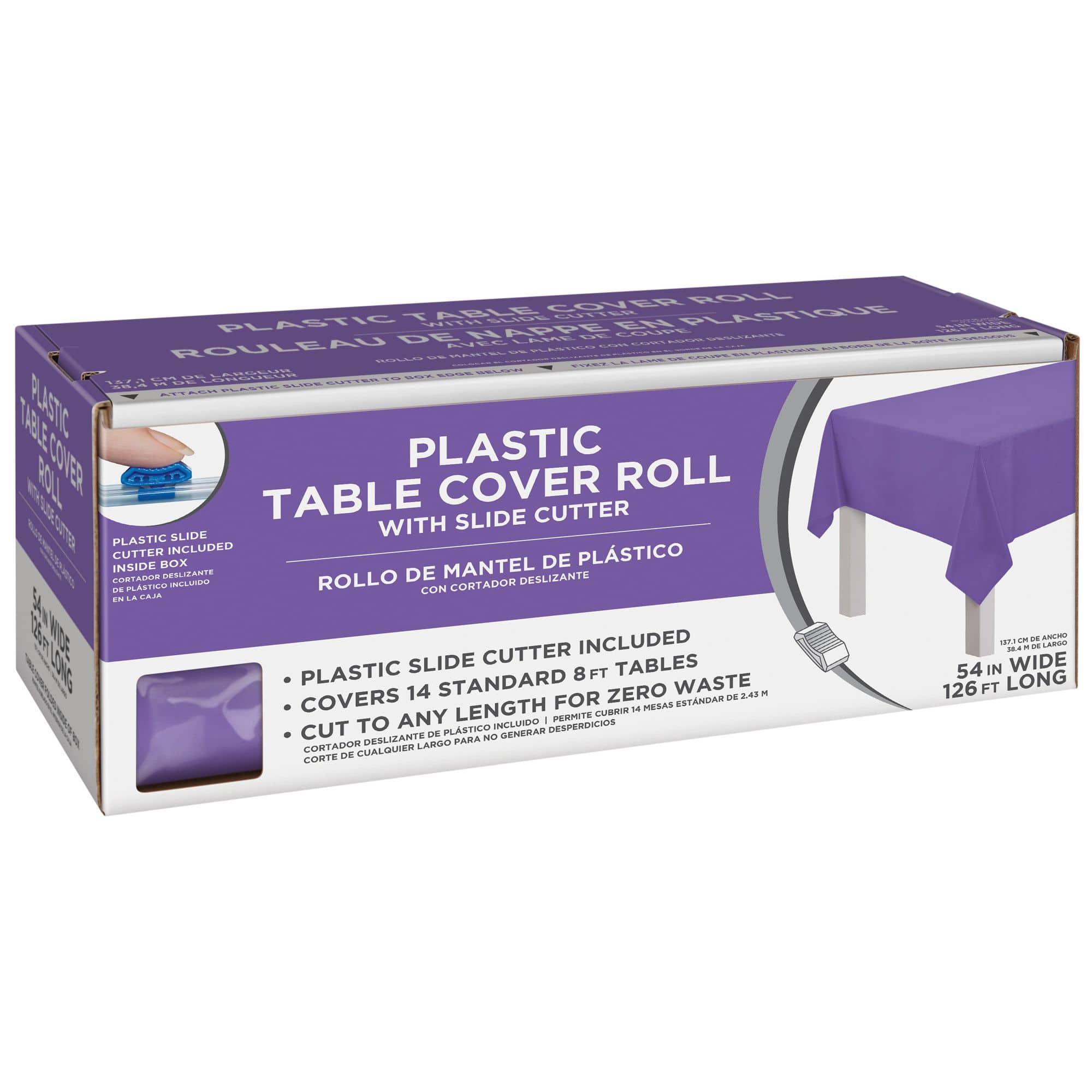 Purple Plastic Table Cover Roll, Slide Cutter, 54 inch x 126 ft