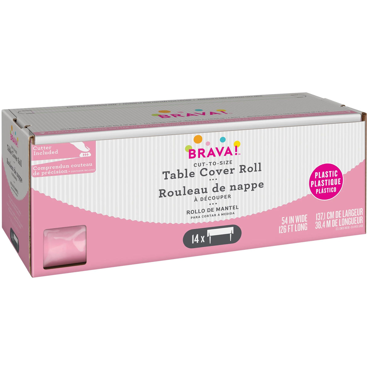 Reusable Plastic Table Cover Roll, New Pink, 40x126 inch, 1-pk