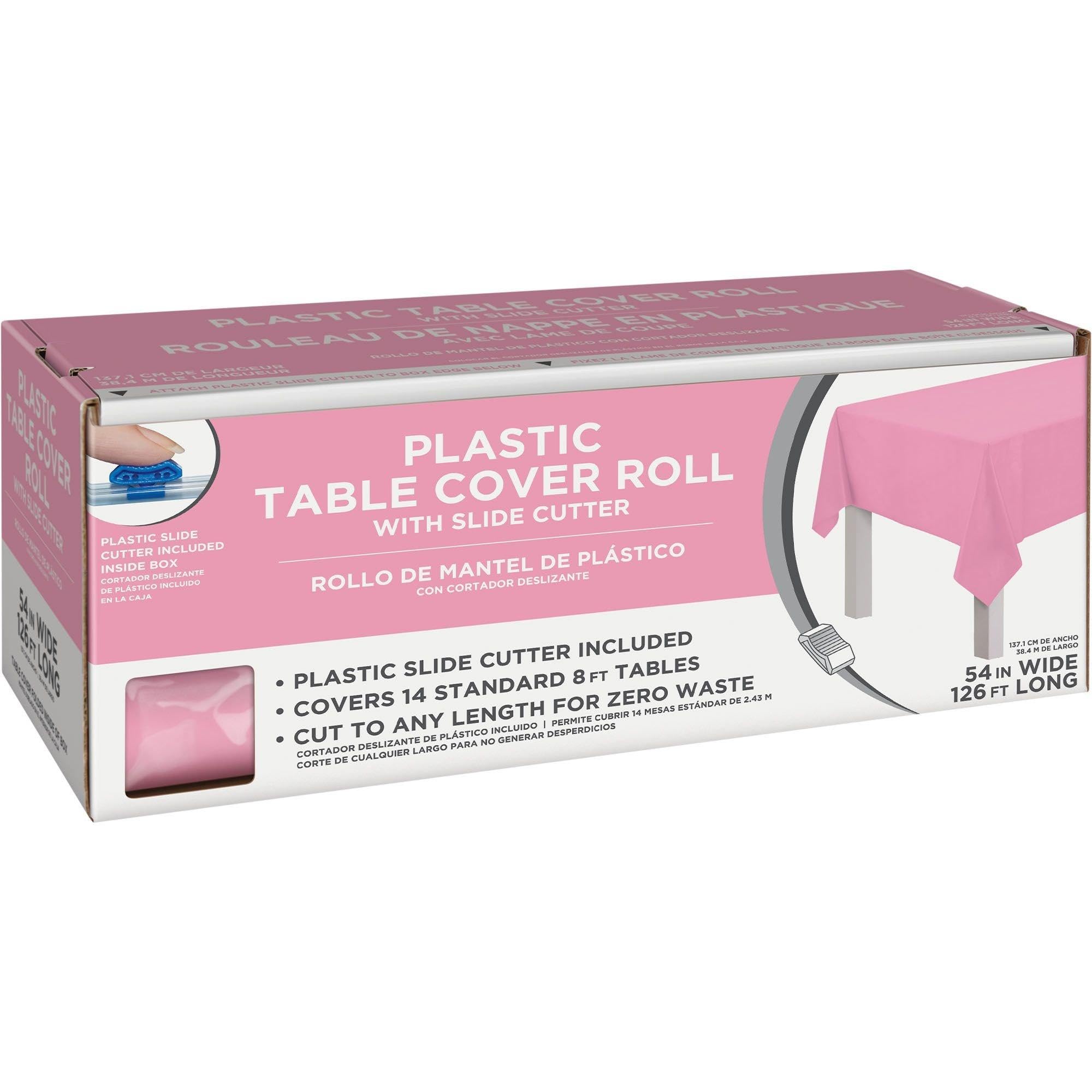 Reusable Plastic Table Cover Roll, New Pink, 40x126 inch, 1-pk