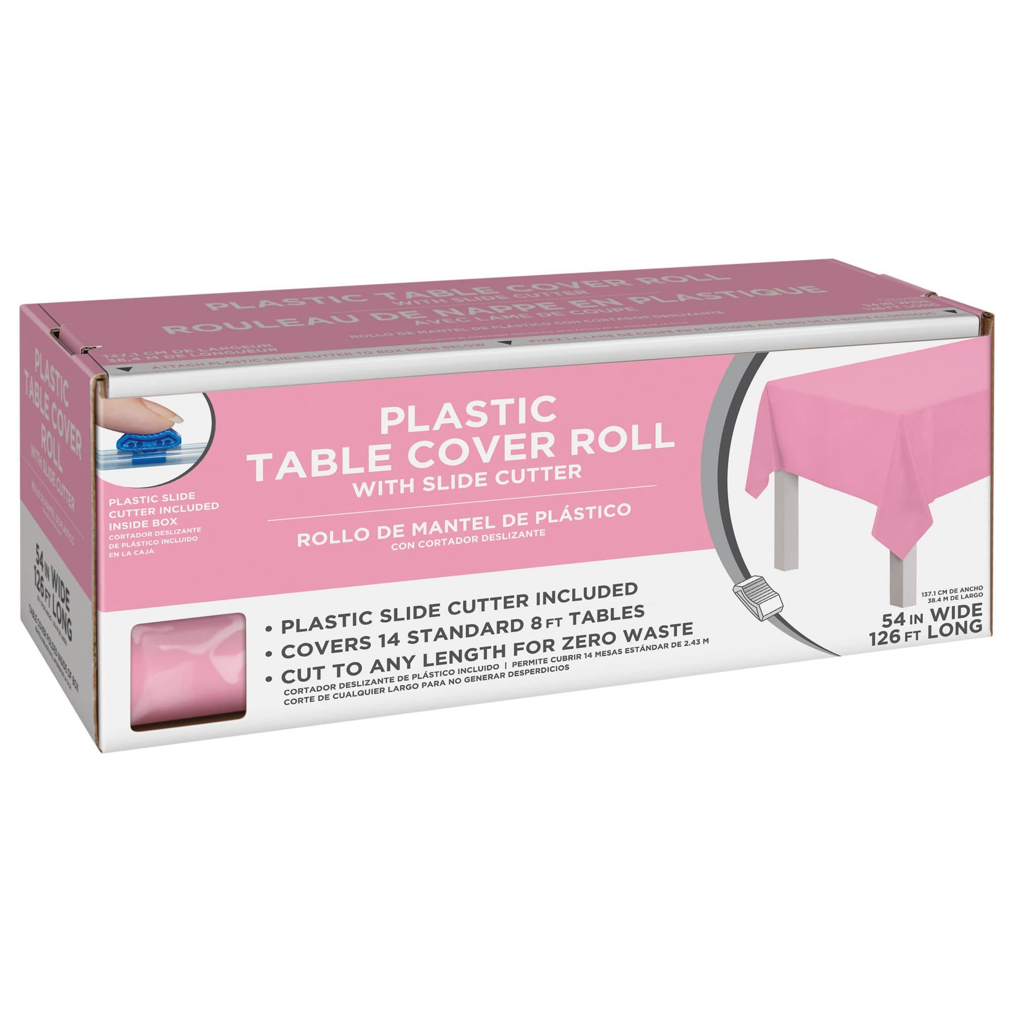 Reusable Plastic Table Cover Roll, New Pink, 40x126 inch, 1-pk