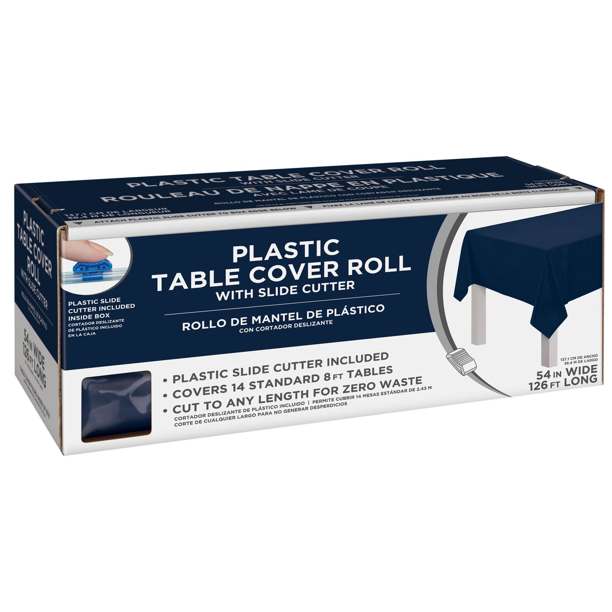 Plastic Table Cover Roll, True Navy, 54 inch x 126 ft