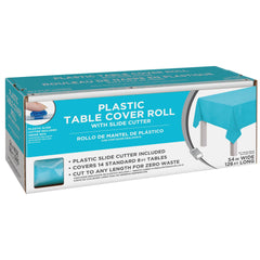 Plastic Table Cover Roll, Caribbean Blue, 40-inch x 126-foot, 1-pack