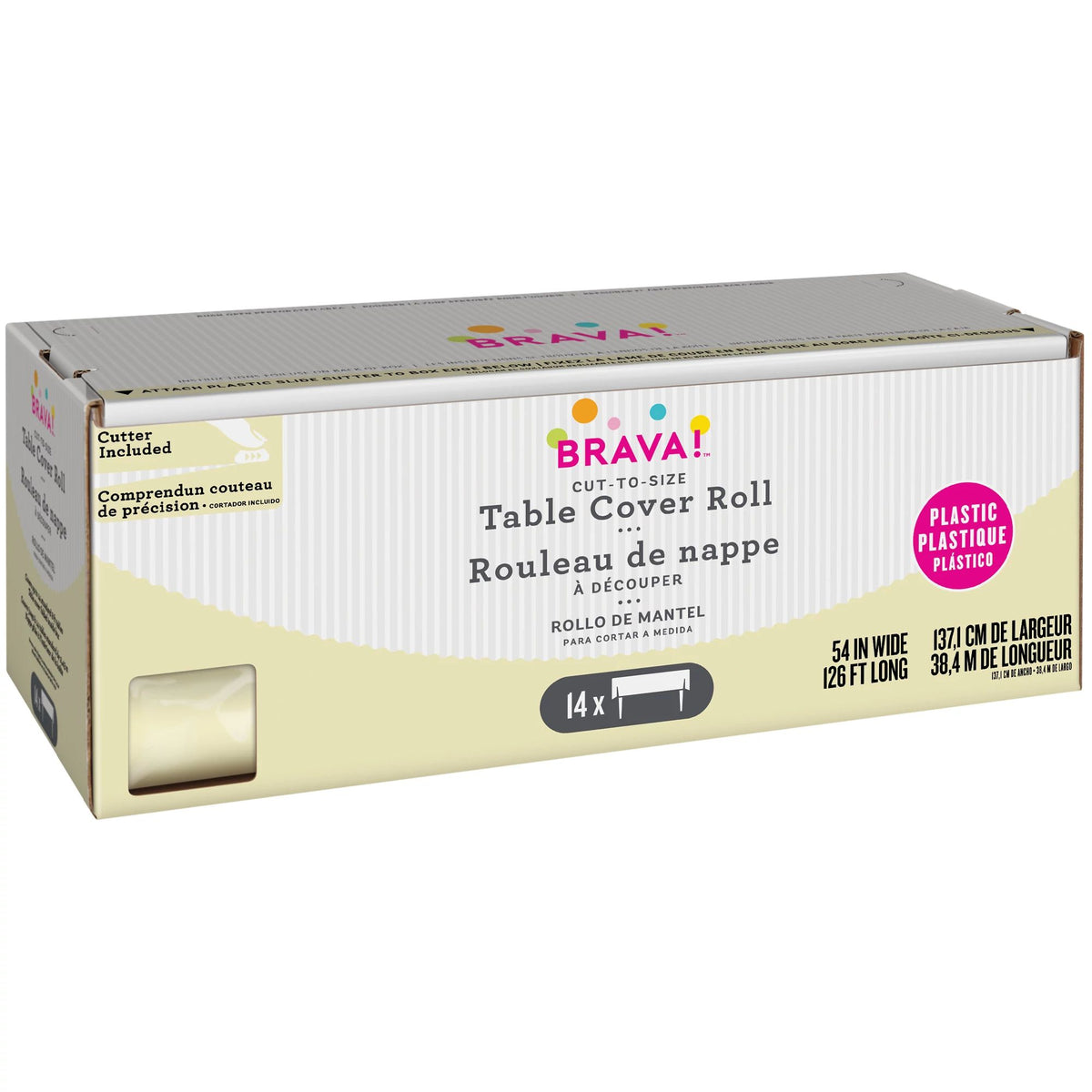 Vanilla Cream Plastic Table Cover Roll, 54 inch x 126 ft