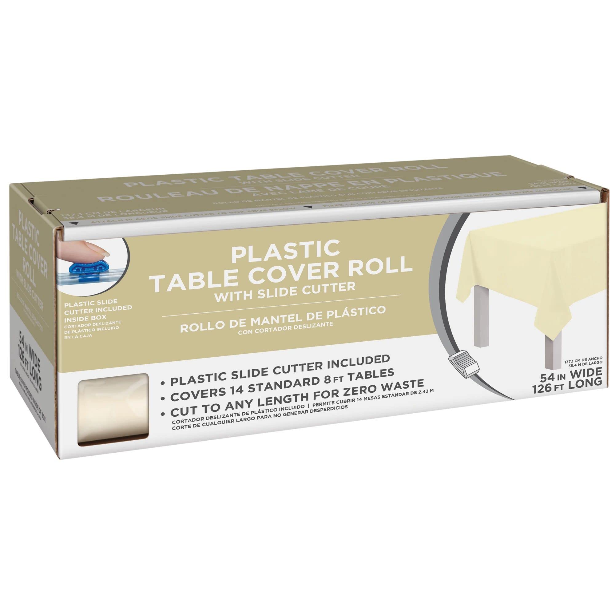 Vanilla Cream Plastic Table Cover Roll, 54 inch x 126 ft