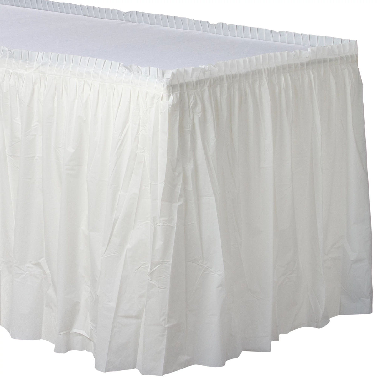 Elegant Frosty White Plastic Table Skirt