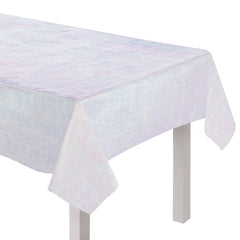 Opalescent White Plastic Reusable Table Cover, 54x102 inch