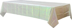 Opalescent White Plastic Reusable Table Cover, 54x102 inch