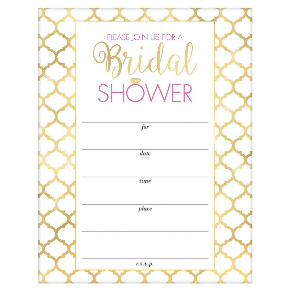 Bridal Shower Invitations, Gold, 20-pk, with Envelopes