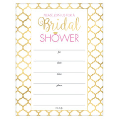 Bridal Shower Invitations, Gold, 20-pk, with Envelopes