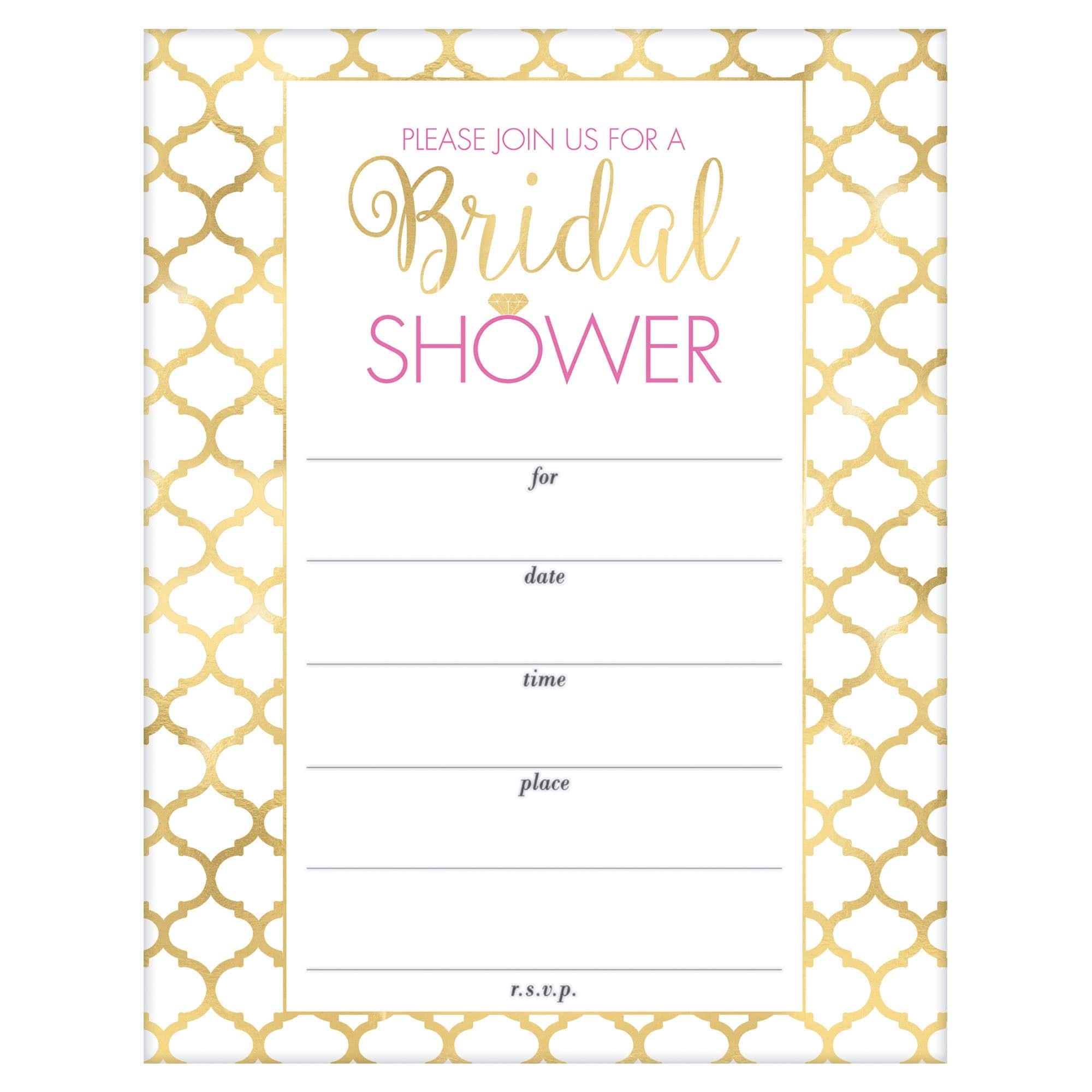 Bridal Shower Invitations, Gold, 20-pk, with Envelopes