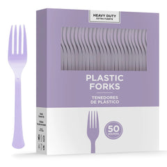 Heavy Duty Lavender Plastic Forks - 50 Pack