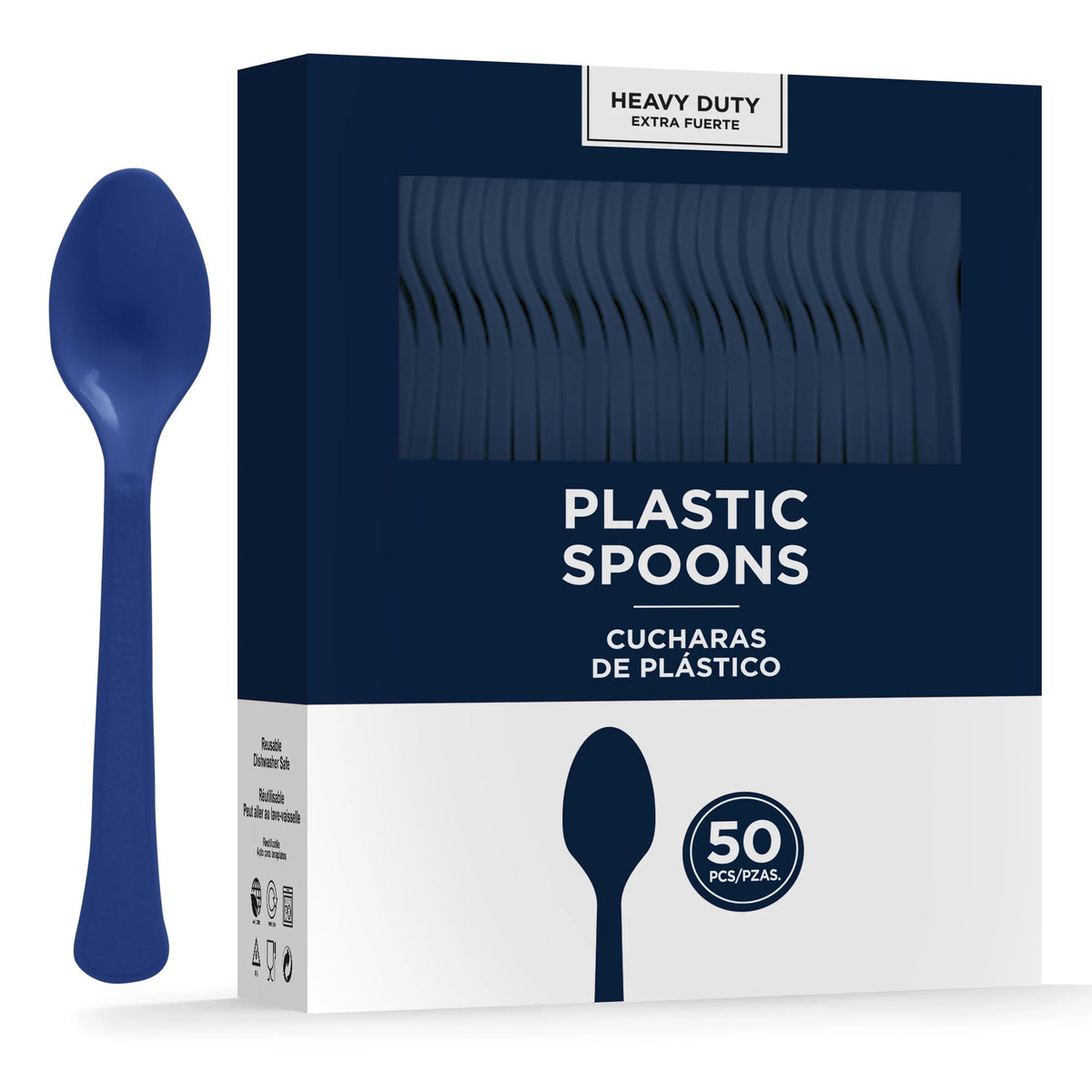 Heavy Duty Navy Plastic Spoons - 50 Pack