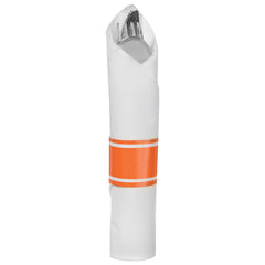 Premium Rolled Cutlery Set with Orange Napkin Wrap | 10 Count