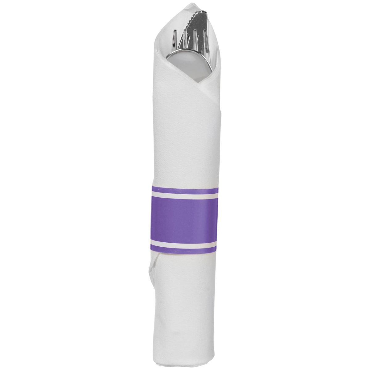 Premium Purple Rolled Cutlery Set with Guest Towel | 10 Count