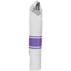 Premium Purple Rolled Cutlery Set with Guest Towel | 10 Count