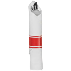 Premium Rolled Apple Red Cutlery Set with Napkin | 10 Count