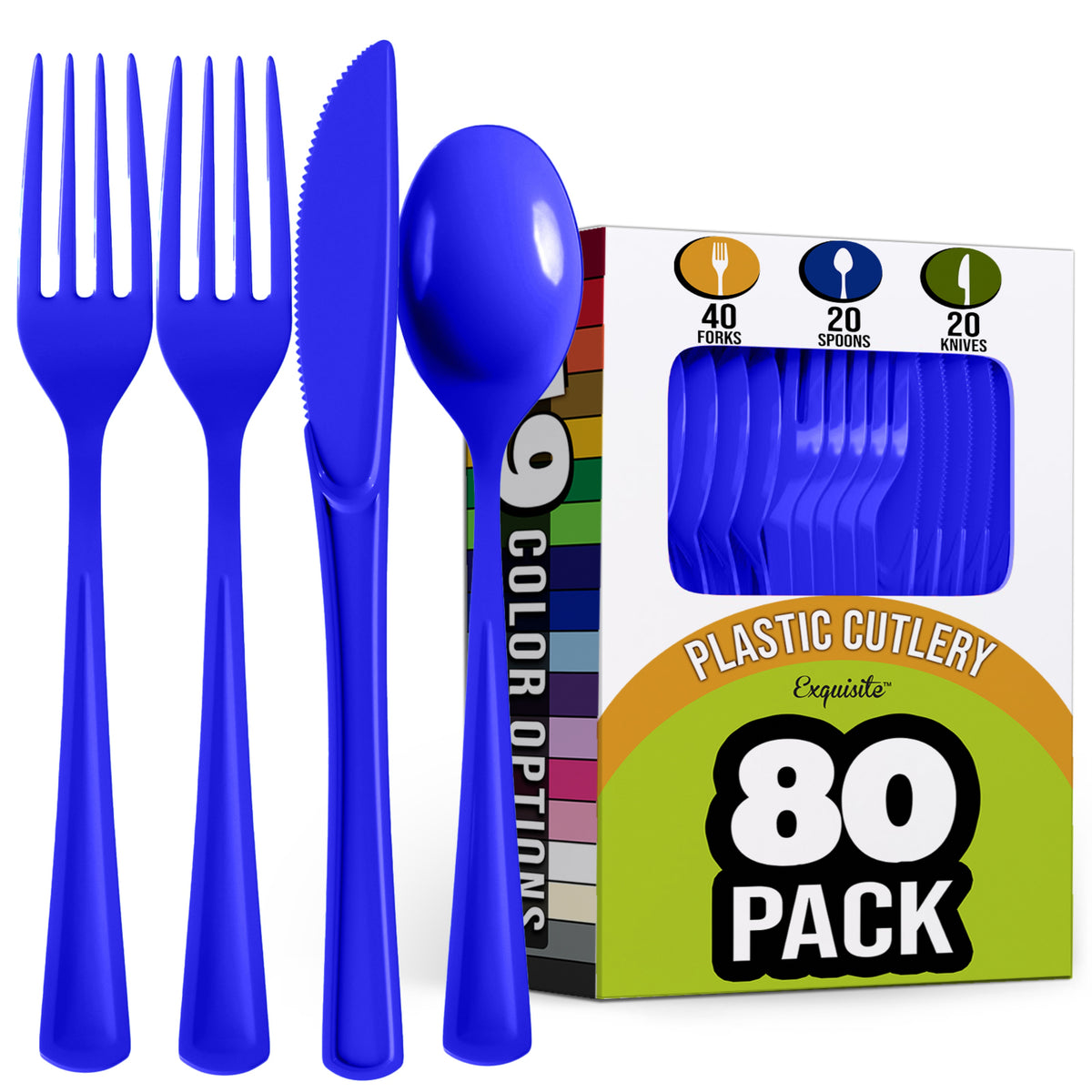 Royal Blue Heavyweight Plastic Cutlery Assortment, 80-pcs