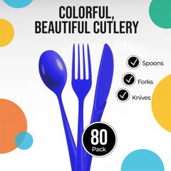 Royal Blue Heavyweight Plastic Cutlery Assortment, 80-pcs