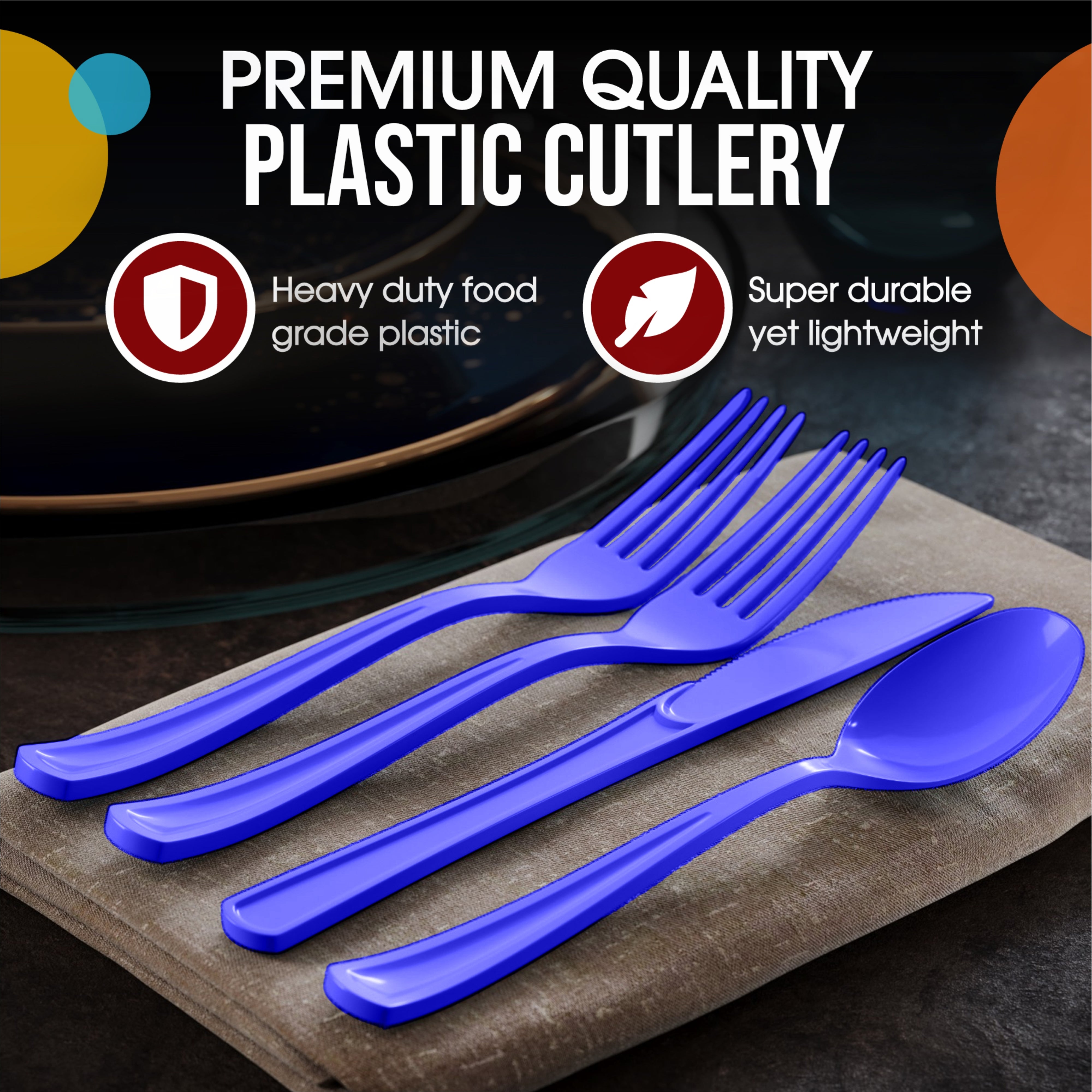 Royal Blue Heavyweight Plastic Cutlery Assortment, 80-pcs