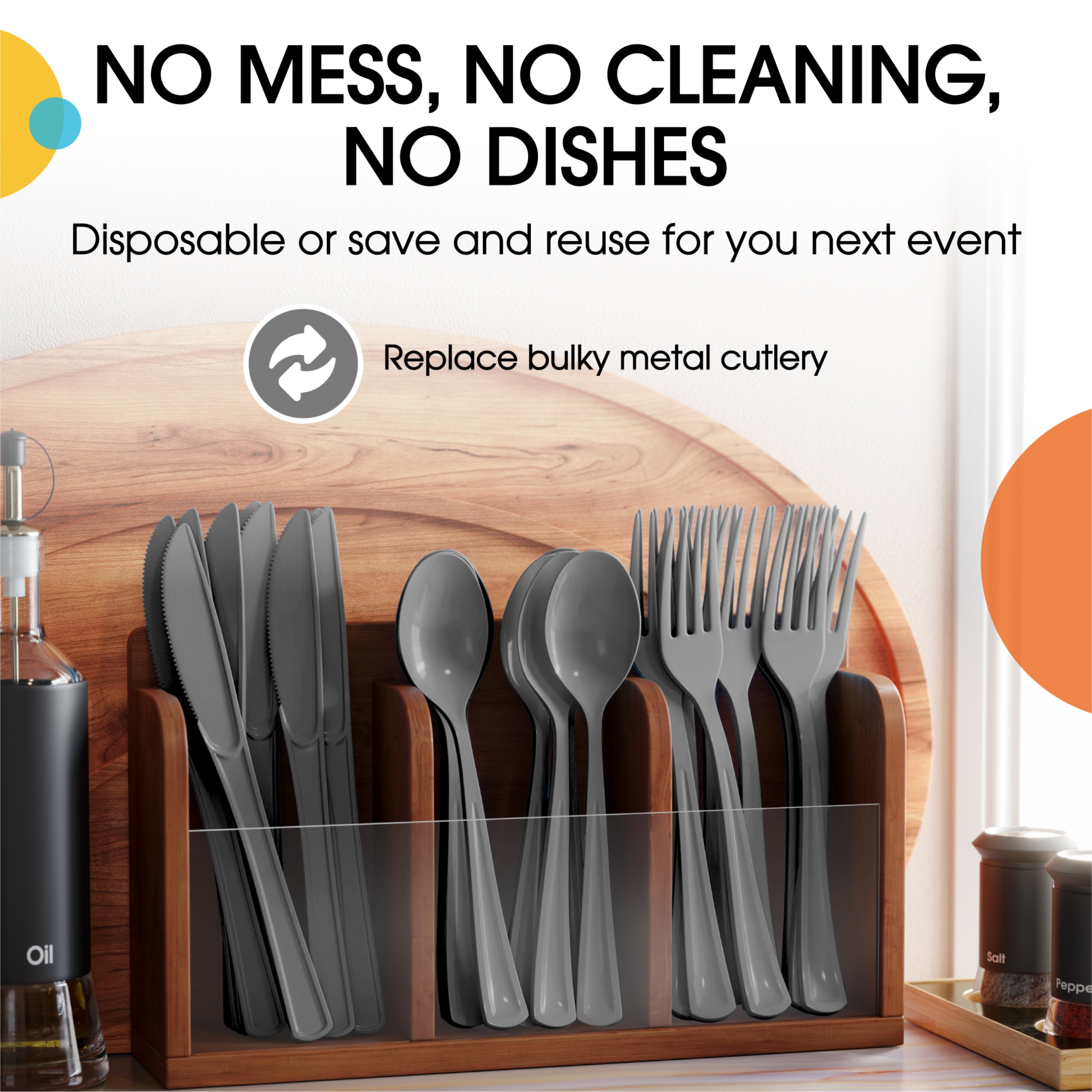 Heavyweight Assorted Medium Cutlery Set - Solid Colors