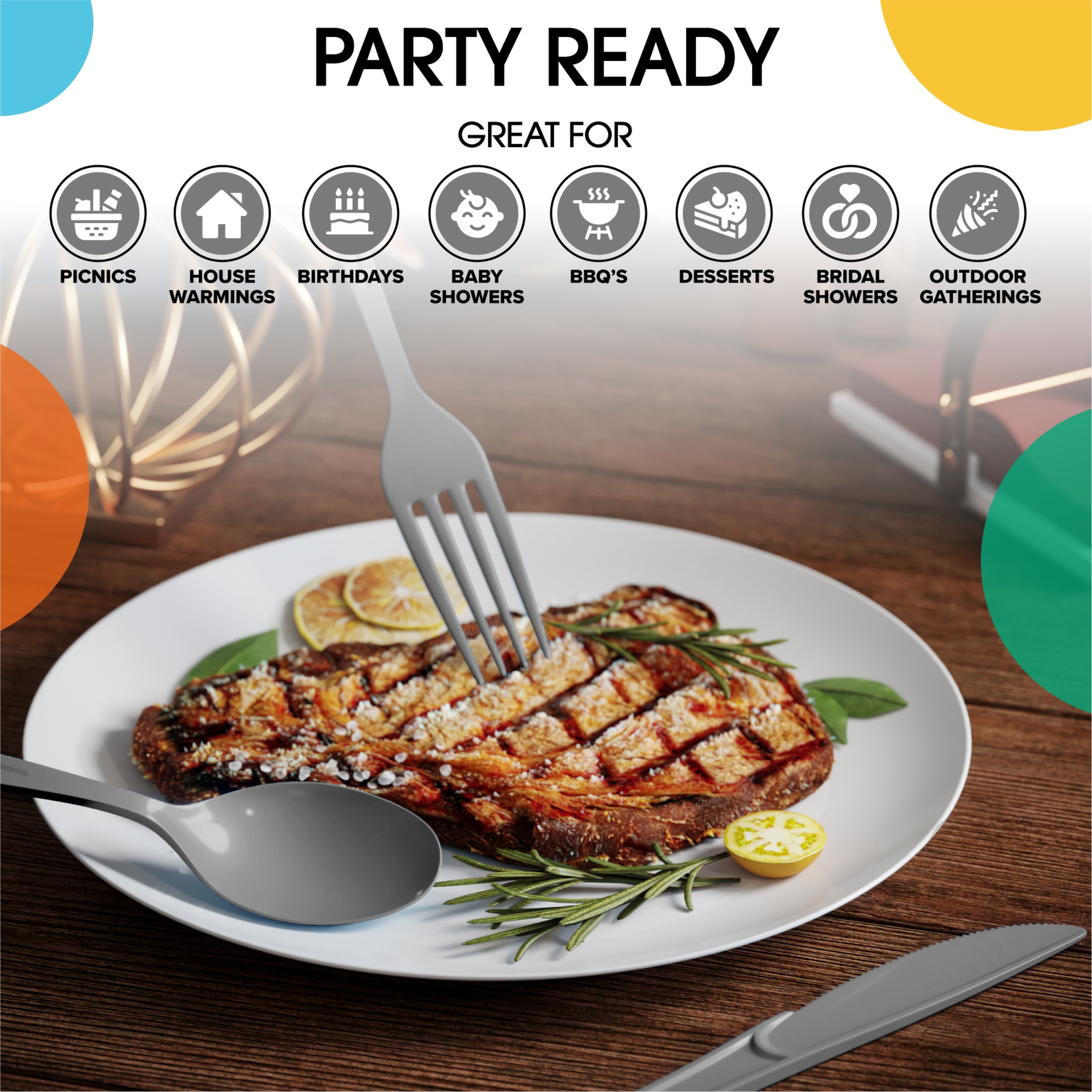Heavyweight Assorted Medium Cutlery Set - Solid Colors