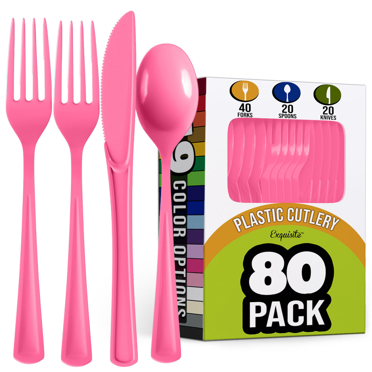Cerise Heavy-Duty Plastic Solid Color Reusable Cutlery, 80-pk