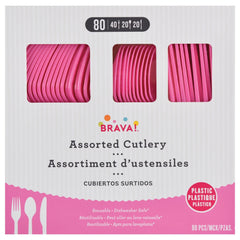 Cerise Heavy-Duty Plastic Solid Color Reusable Cutlery, 80-pk