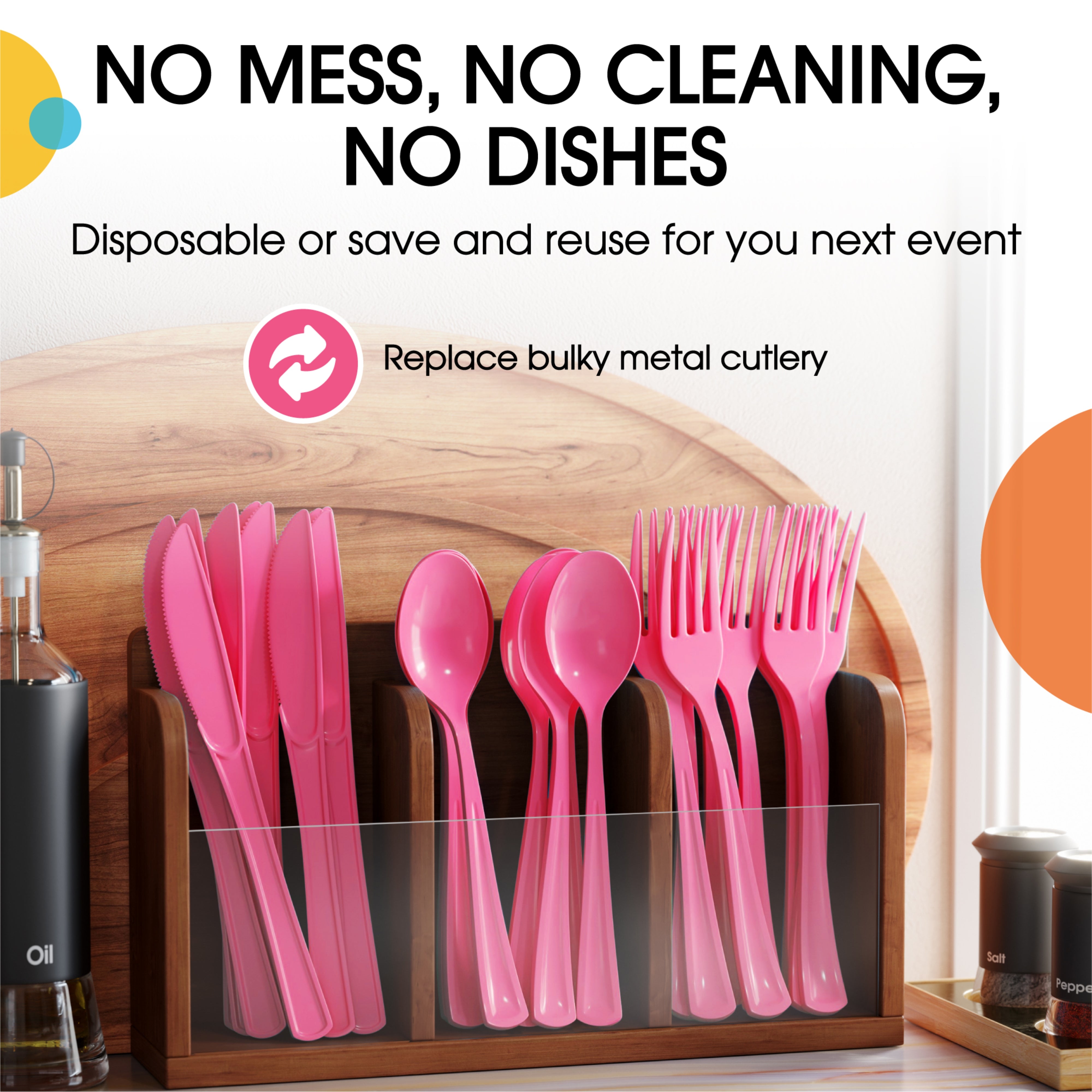 Cerise Heavy-Duty Plastic Solid Color Reusable Cutlery, 80-pk