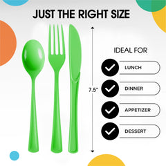 Lime Green Heavy-Duty Plastic Solid Color Reusable Cutlery, 80-pk