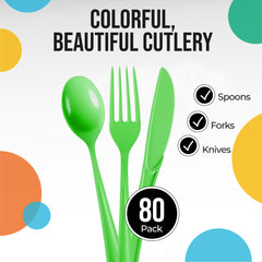 Lime Green Heavy-Duty Plastic Solid Color Reusable Cutlery, 80-pk