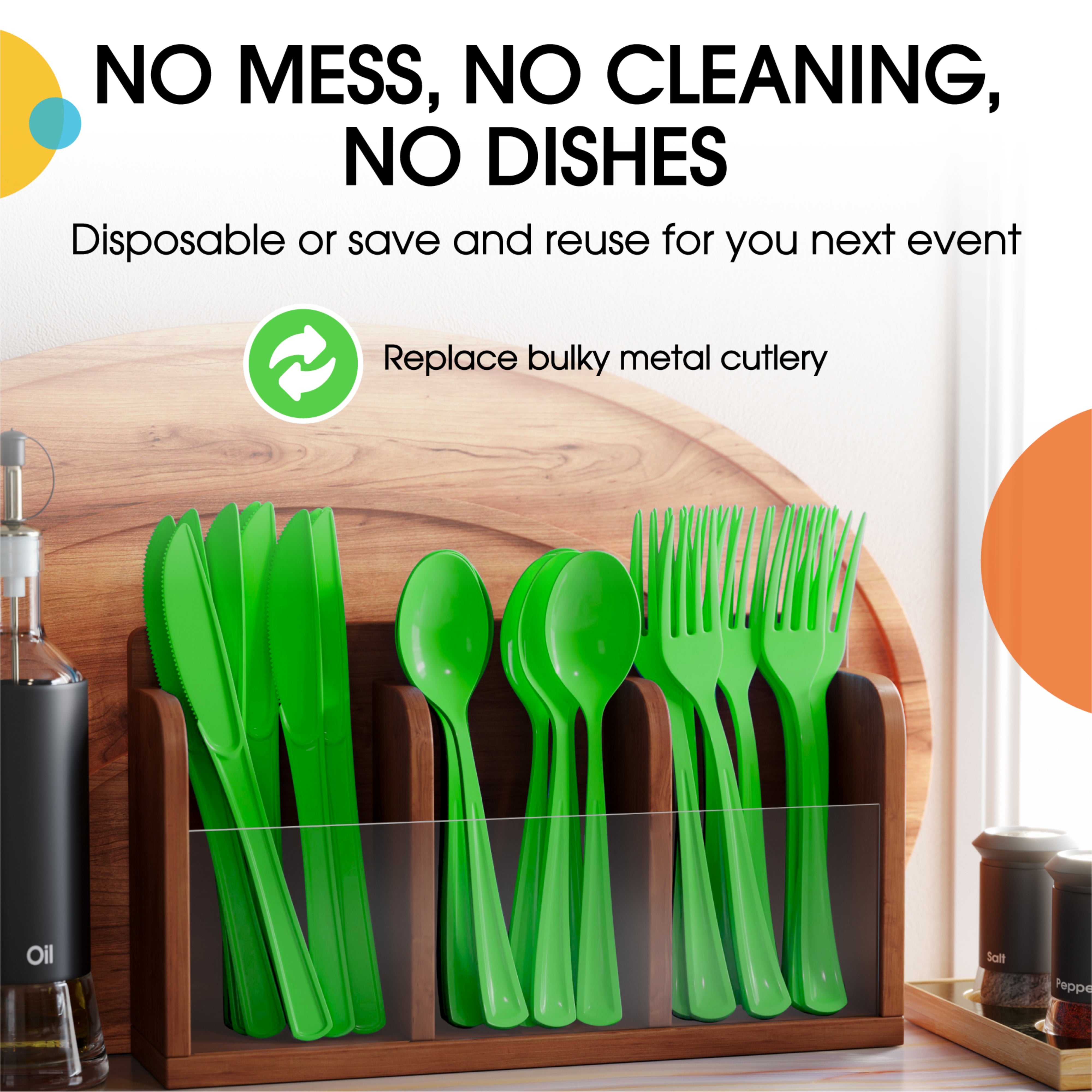 Lime Green Heavy-Duty Plastic Solid Color Reusable Cutlery, 80-pk