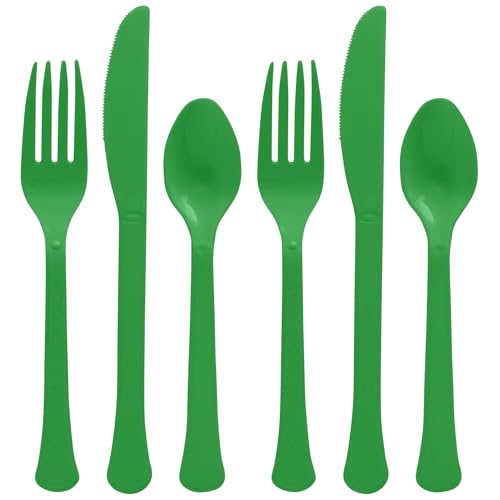 Festive Green Plastic Cutlery Assortment, 200-pcs