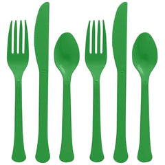 Festive Green Plastic Cutlery Assortment, 200-pcs