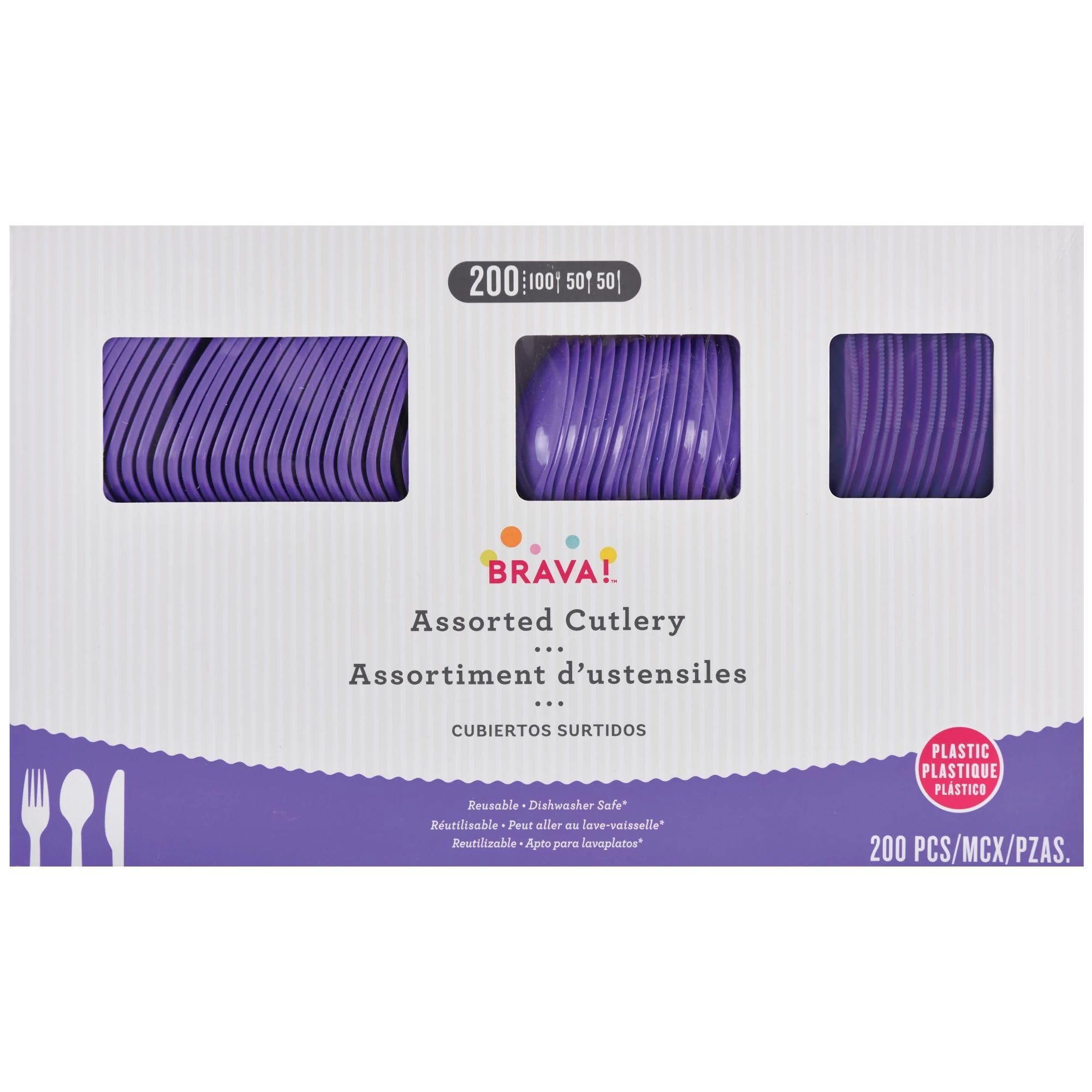 Vibrant Purple Plastic Cutlery Set - Assorted
