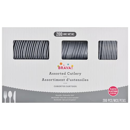 Elegant Silver Plastic Cutlery Assortment, 200-pcs